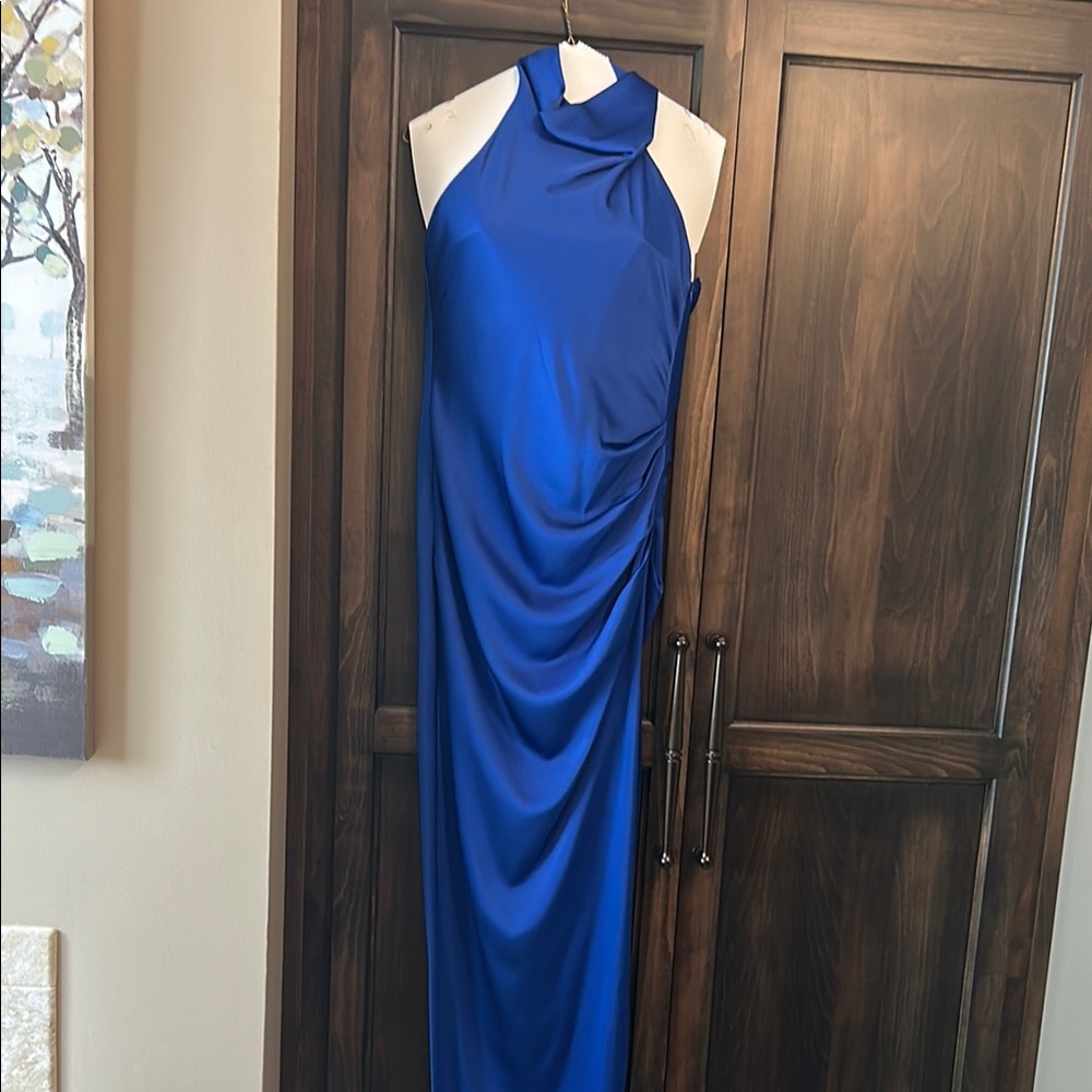 Gianni Bini Blue Ruched Halter Maxi Dress